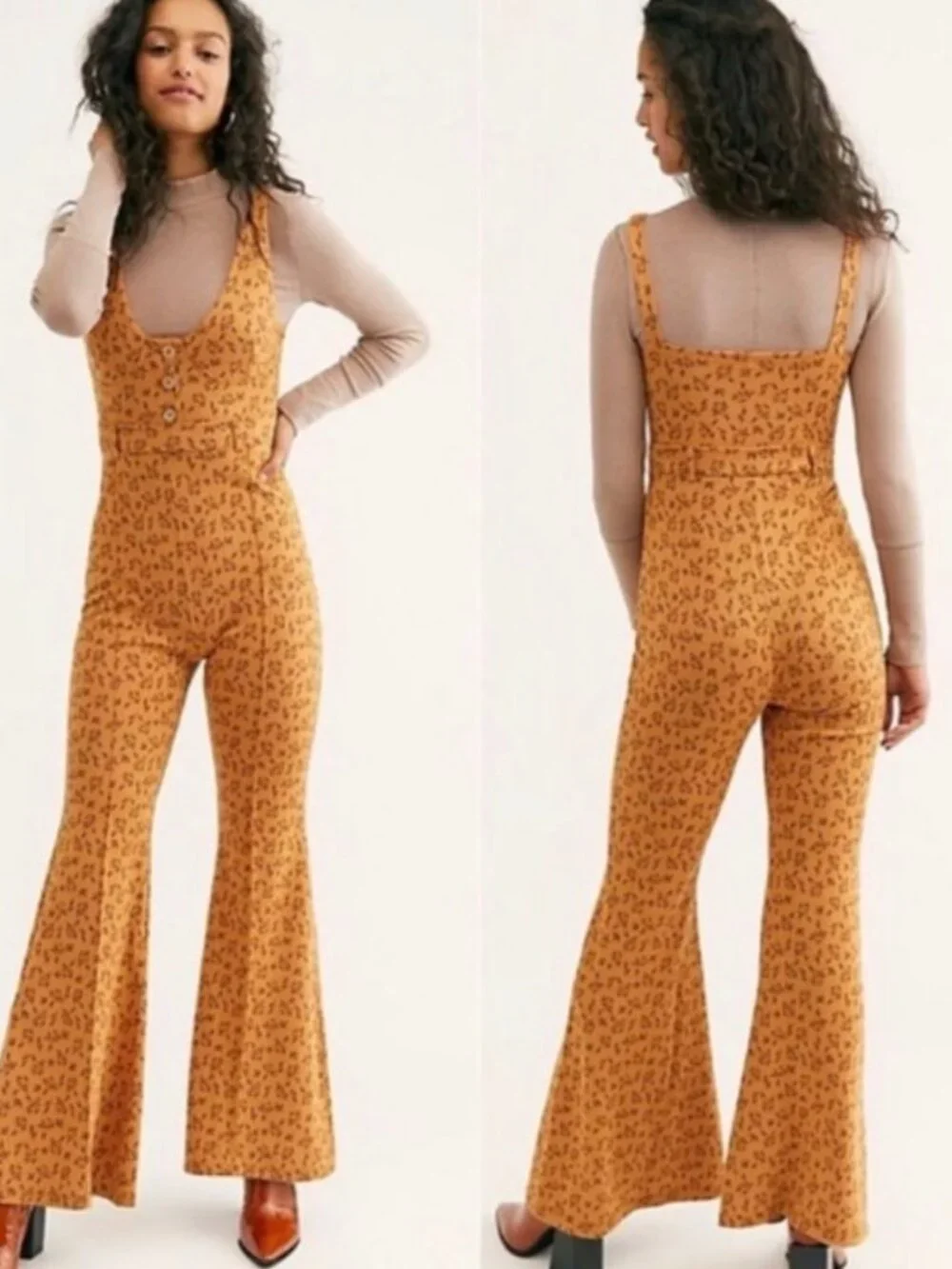 Free People Eyes On You Floral Flared Jumpsuit In Rust Orange S